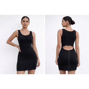 Theory Black Sleeveless Bodycon Cutout Back Zip Mini Dress Size 6